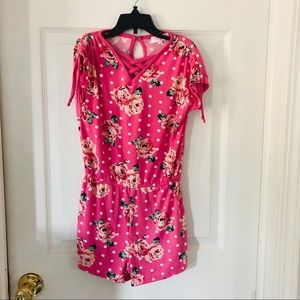 NWOT POOF pink floral polkadot scrunchie side summer romper girls Size M
